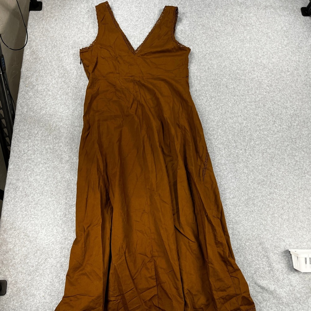 Universal Thread Women's Lace Trim Midi Dress M Brown V-Neck Sleeveless - Picture 2 of 8
